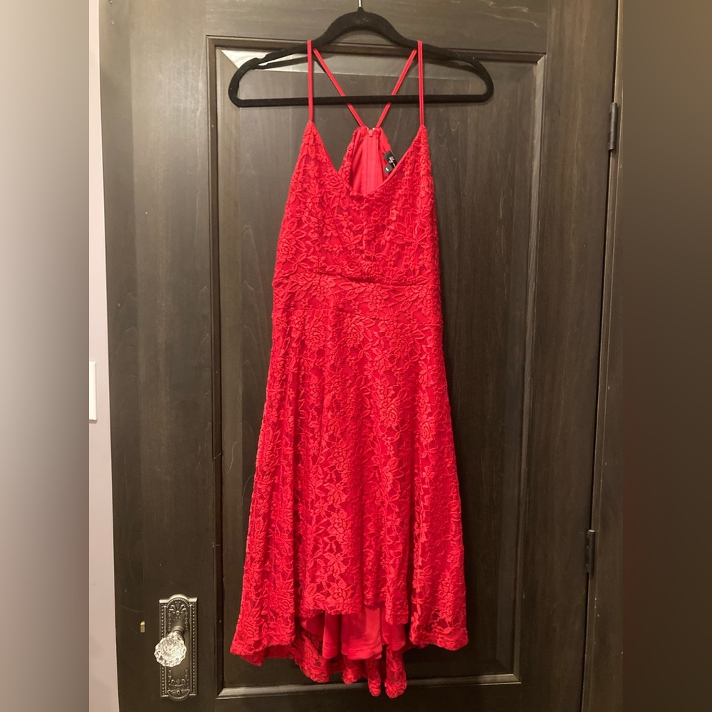 Red Lace A-Line Dress with Spaghetti Straps